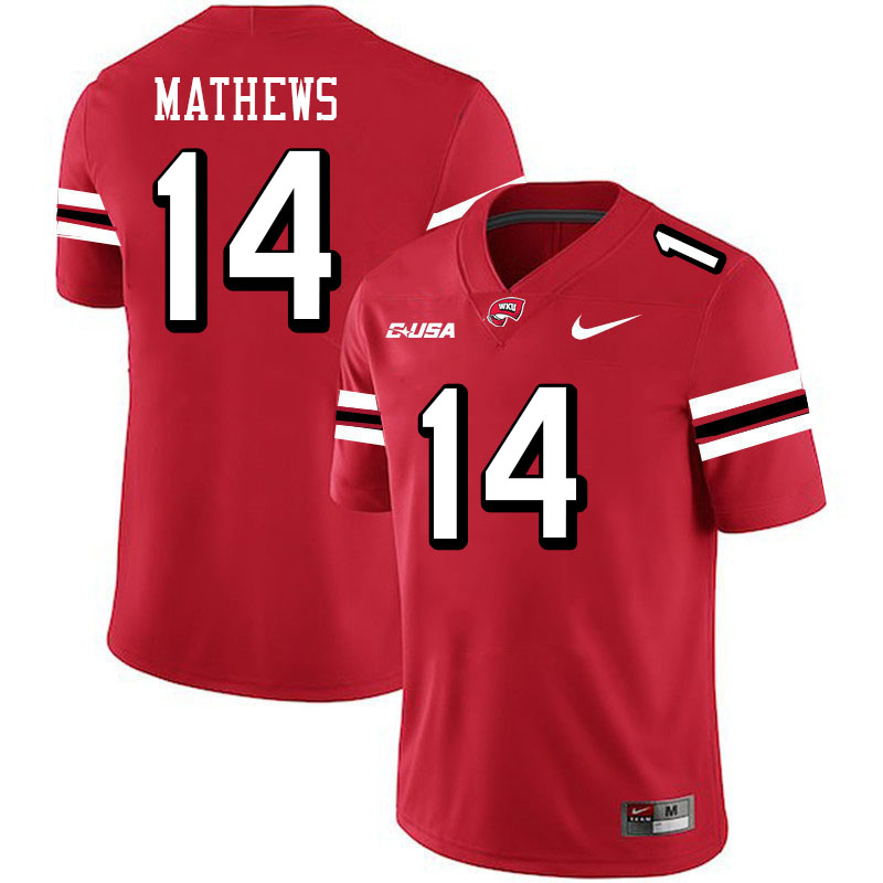 Western Kentucky Hilltoppers #14 Devonte Mathews College Football Jerseys Stitched-Red